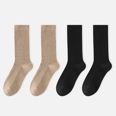 Women's Crew Socks Long Staple Cotton 4 Pairs Solid Color