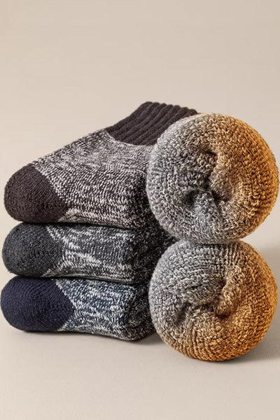 Men's Crew Socks Long Staple Cotton Thick Terry 3 Pairs Retro Marled