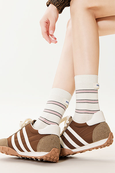 Women's Striped Cotton Crew Socks with Label Detail - 5 Pack