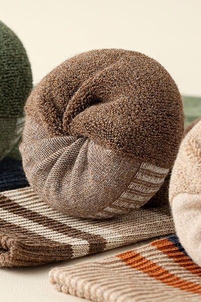 Men's Thick Cotton Crew Socks - Striped Terry Lined Winter Socks 4 Pack