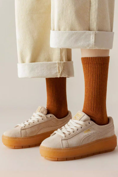 Women's Crew Socks Long Staple Cotton 4 Pairs Solid Color