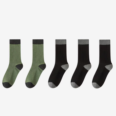 Women's Crew Socks Long Staple Cotton 5 Pairs Color Block Striped