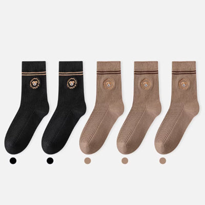 Women's Crew Socks Long Staple Cotton 5 Pairs Embroidered