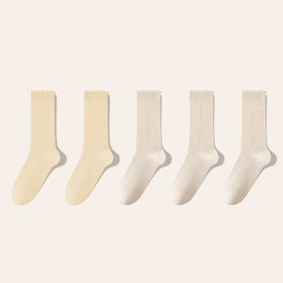 Women's Crew Socks Long Staple Cotton 5 Pairs Ruffled Mesh
