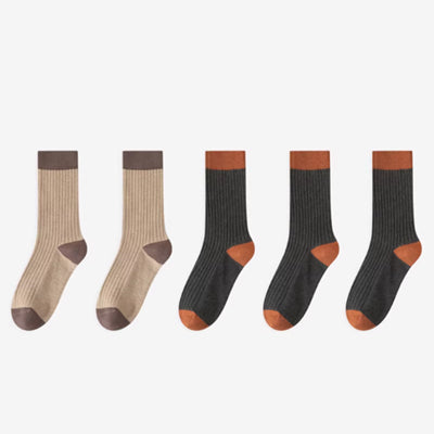 Women's Crew Socks Long Staple Cotton 5 Pairs Color Block Striped