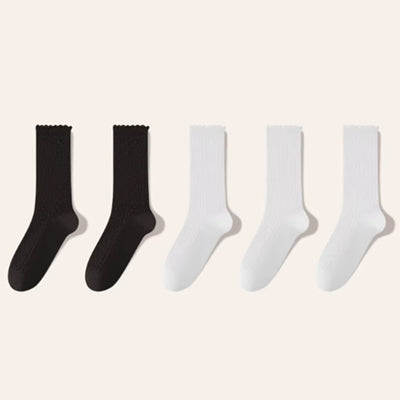 Women's Crew Socks Long Staple Cotton 5 Pairs Ruffled Mesh