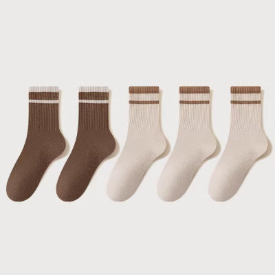 Women's Crew Socks Long Staple Cotton 5 Pairs Lace Solid Color