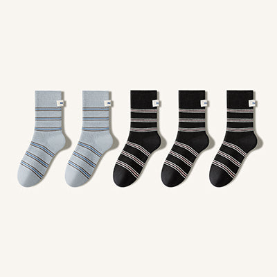 Women's Striped Cotton Crew Socks with Label Detail - 5 Pack