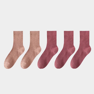 Women's Crew Socks Long Staple Cotton 5 Pairs Solid Color