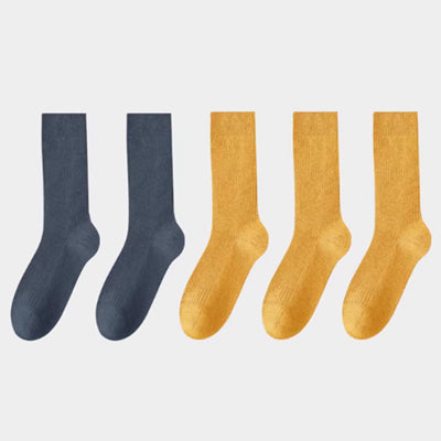 Women's Crew Socks Long Staple Cotton 5 Pairs Solid Color