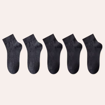 Men's Ankle Socks Long Staple Cotton 5 Pairs Solid Color Textured