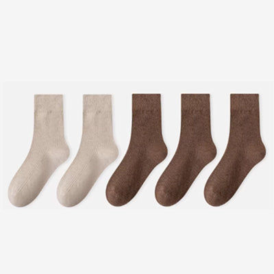 Women's Crew Socks Long Staple Cotton 5 Pairs Solid Color
