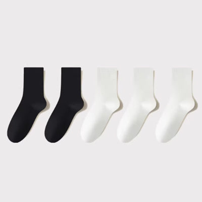 Women's Crew Socks Long Staple Cotton 5 Pairs Solid Color