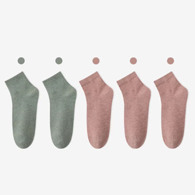 Women's Ankle Socks Long Staple Cotton 5 Pairs Solid Color