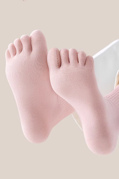 Women's Crew Socks Long Staple Cotton 4 Pairs Five-Toe Socks Solid Color