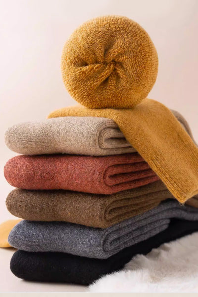 Women's Calf Socks Wool 3 Pairs Thick Terry Lined