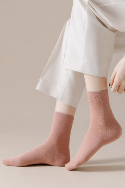 Women's Crew Socks Cotton 5 Pairs Solid Color