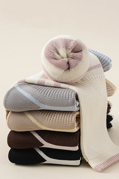 Women's Extra Thick Terry Lined Crew Socks - Striped Thermal Winter Socks 3 Pack