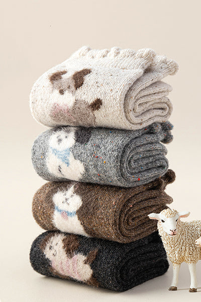 Women's Crew Socks Wool Winter 4 Pairs Thermal Cartoon Patterned Knit