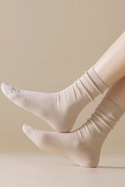 Women's Crew Socks Long Staple Cotton 5 Pairs Solid Color