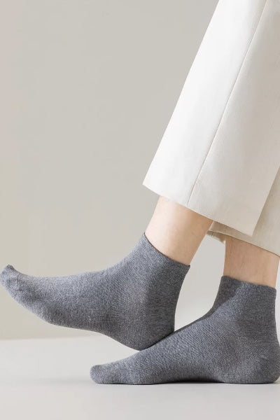 Men's Ankle Socks Long Staple Cotton 5 Pairs Solid Color