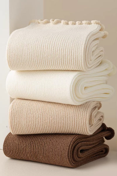 Women's Crew Socks Long Staple Cotton 5 Pairs Ruffled Solid Color