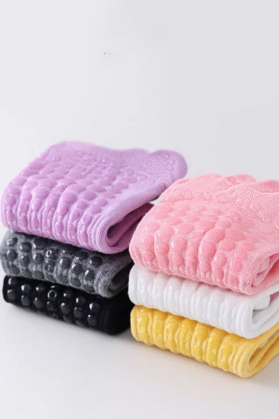 Women's Crew Sports Yoga Socks Long Staple Cotton 1 Pair Color Block Silicone Gripper Sole