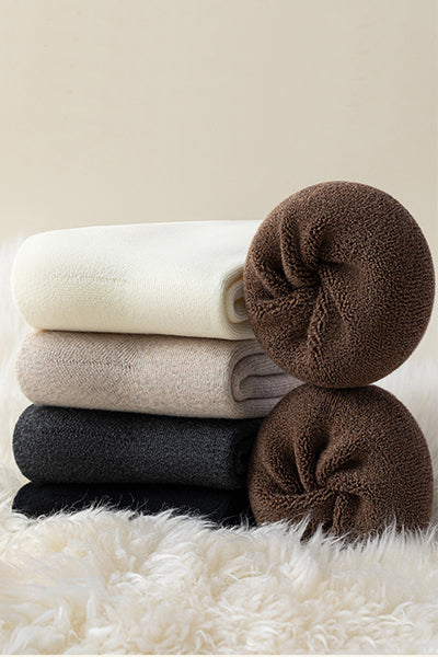 Women's Crew Socks Long Staple Cotton Winter Extra Thick Terry Lined 3 Pairs Thermal Solid Color