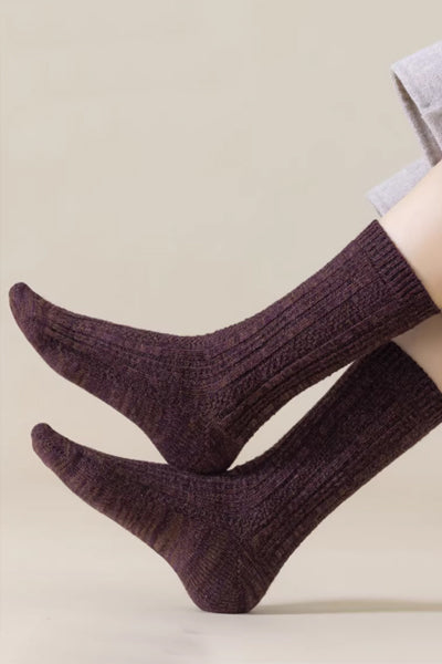 Women's Crew Socks - Premium Long Staple Cotton 4 Pairs Pack | Chunky Yarn Patterned Texture