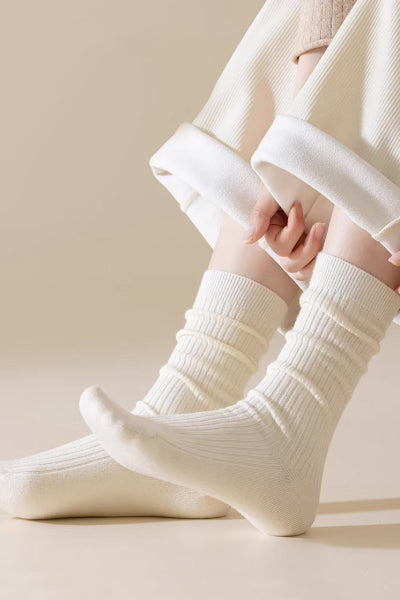 Women's Crew Socks Long Staple Cotton 4 Pairs Solid Color