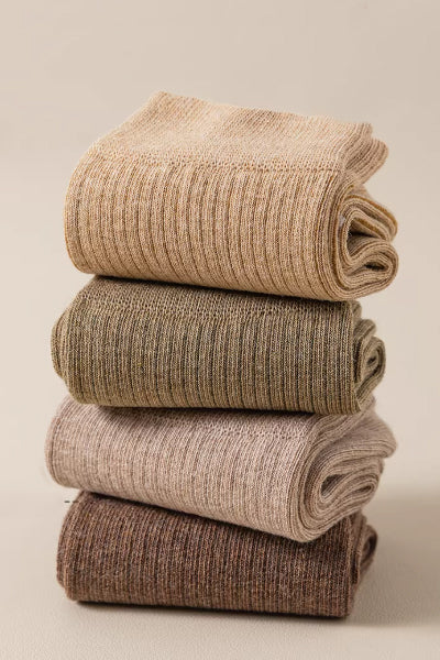 Women's Crew Socks Long Staple Cotton 5 Pairs Solid Color