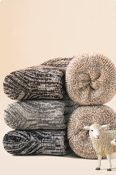 Men's Extra Thick Wool Crew Socks - Marled Thermal Winter Socks 3 Pack
