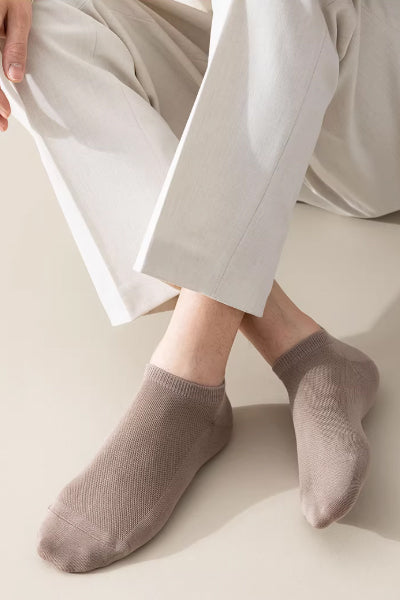Men's Ankle Socks Long Staple Cotton 5 Pairs Mesh Solid Color