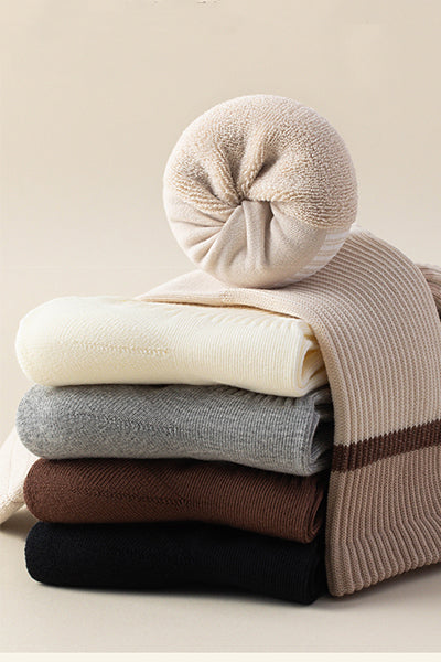 Women's Crew Socks Long Staple Cotton Winter Extra Thick Terry Lined 4 Pairs Thermal Striped