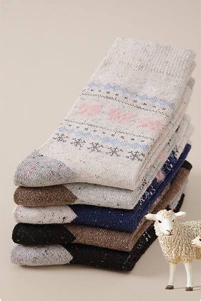 Women's Crew Socks Winter Wool 4 Pairs Patterned Knit Thermal