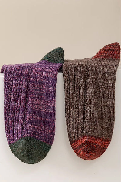 Women's Crew Socks Long Staple Cotton 3 Pairs Chunky Yarn Patterned Texture