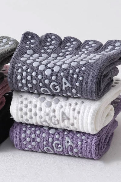 Women's Calf-Length Knee High Sports Yoga Toe Socks Long Staple Cotton 1 Pair Silicone Gripper Sole