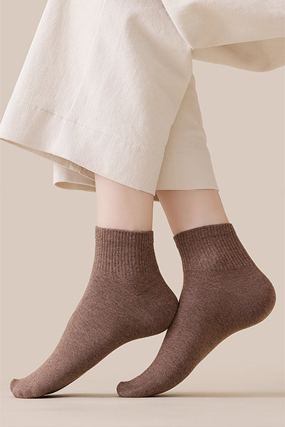 Women's Cotton Crew Socks - Solid Color Winter Socks 5 Pack