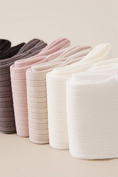 Women's Premium Cotton Crew Socks - Soft Textured Solid Color 5 Pack