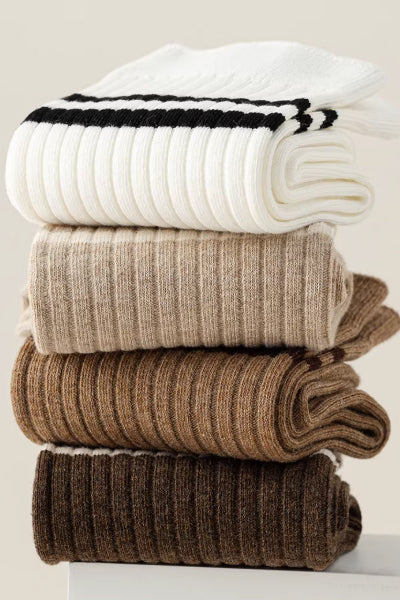 Women's Crew Socks Long Staple Cotton 5 Pairs Striped