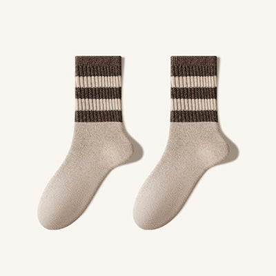 Men's Extra Thick Wool Crew Socks - Terry Lined Striped Thermal Winter Socks 2 Pack