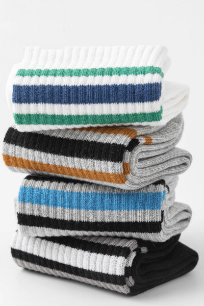 Men's Crew Sports Fitness Socks Long Staple Cotton Striped
