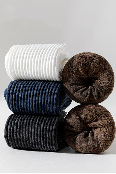 Men's Crew Socks Long Staple Cotton Winter Extra Thick Terry Lined 4 Pairs Thermal Solid Color