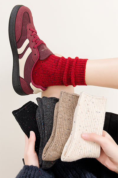 Women's Crew Socks Winter Wool 3 Pairs Patterned Knit Thermal