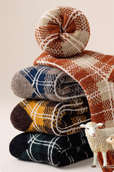 wen's Extra Thick Wool Crew Socks - Plaid Thermal Winter Socks 3 Pack