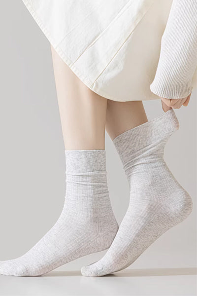 Women's Crew Socks - Premium Long Staple Cotton 5 Pairs Pack | Textured Solid Color