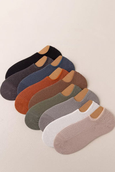 Men's Ankle Socks Long Staple Cotton Silicone Anti-Slip Heel 6 Pairs Solid Color
