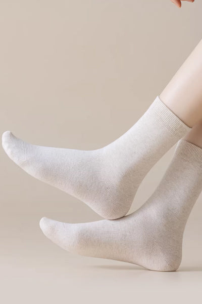 Women's Crew Socks Long Staple Cotton 5 Pairs Solid Color