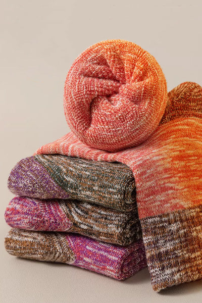 Women's Crew Socks Long Staple Cotton Terry Thickened 4 Pairs Retro Marled