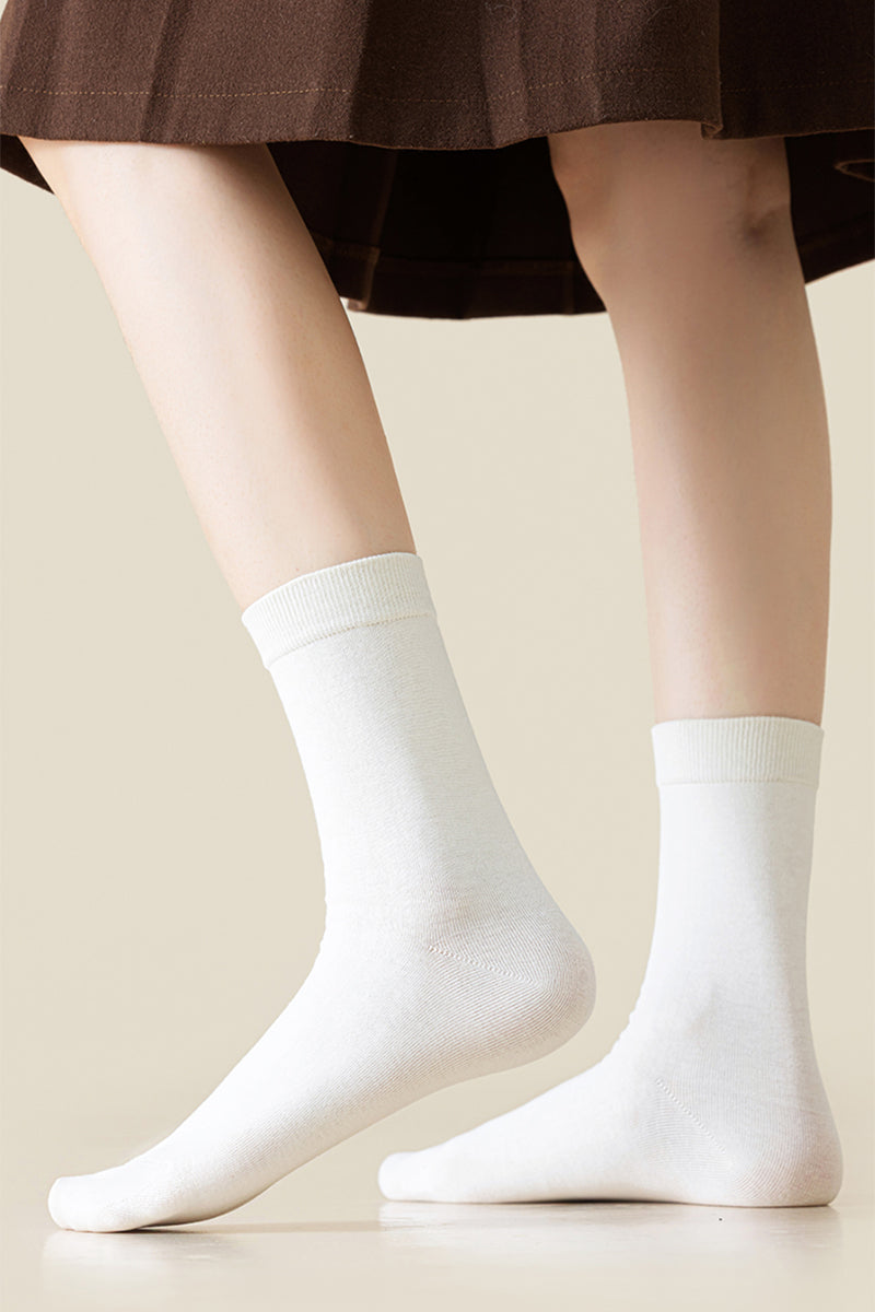 Women's 100% Cotton Crew Socks - Soft Breathable Solid Color 5 Pack